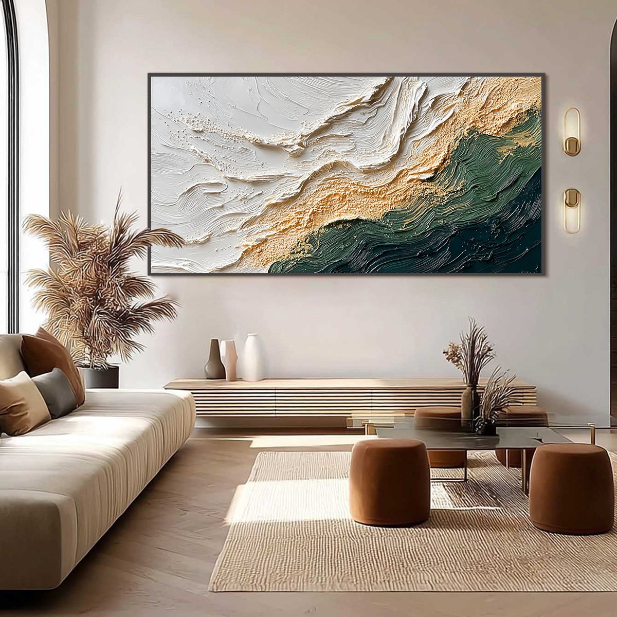 EMERALD SHORELINE: Large Textured Abstract Wabi Sabi Wall Art - Image 6