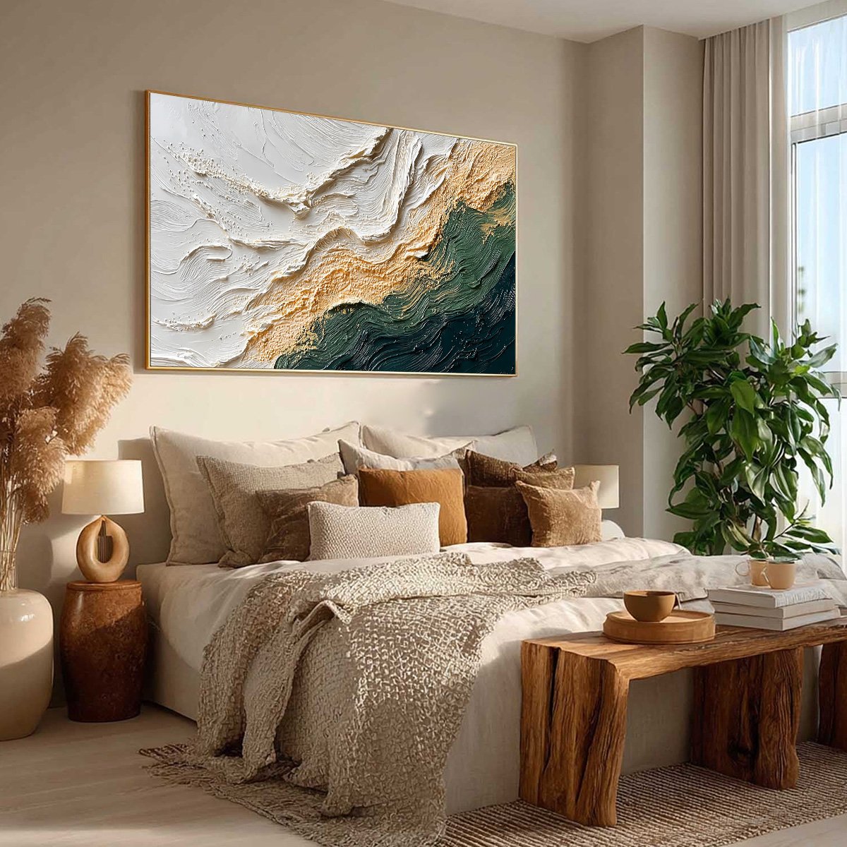 EMERALD SHORELINE: Large Textured Abstract Wabi Sabi Wall Art - Image 8