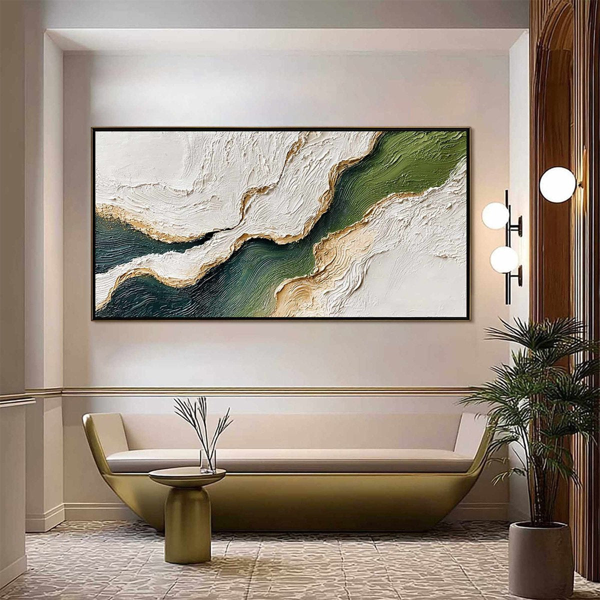 EMERALD SHORELINE: Textured Wabi Sabi Abstract Coastal Landscape Painting - Image 2