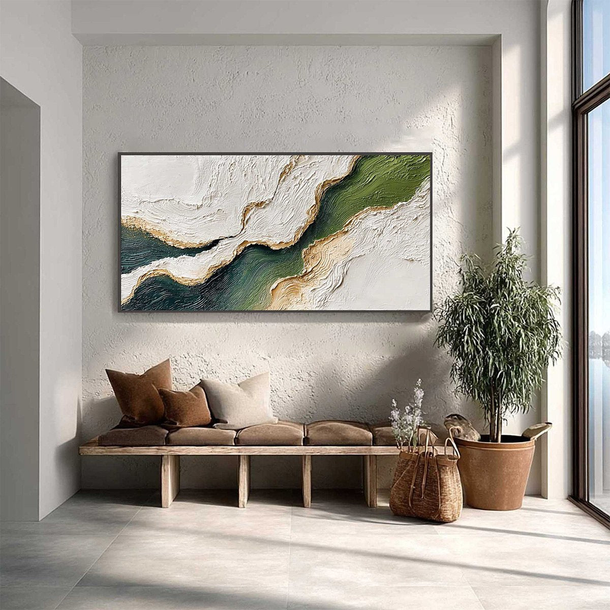 EMERALD SHORELINE: Textured Wabi Sabi Abstract Coastal Landscape Painting - Image 4