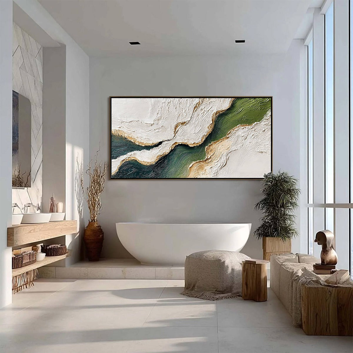 EMERALD SHORELINE: Textured Wabi Sabi Abstract Coastal Landscape Painting - Image 6