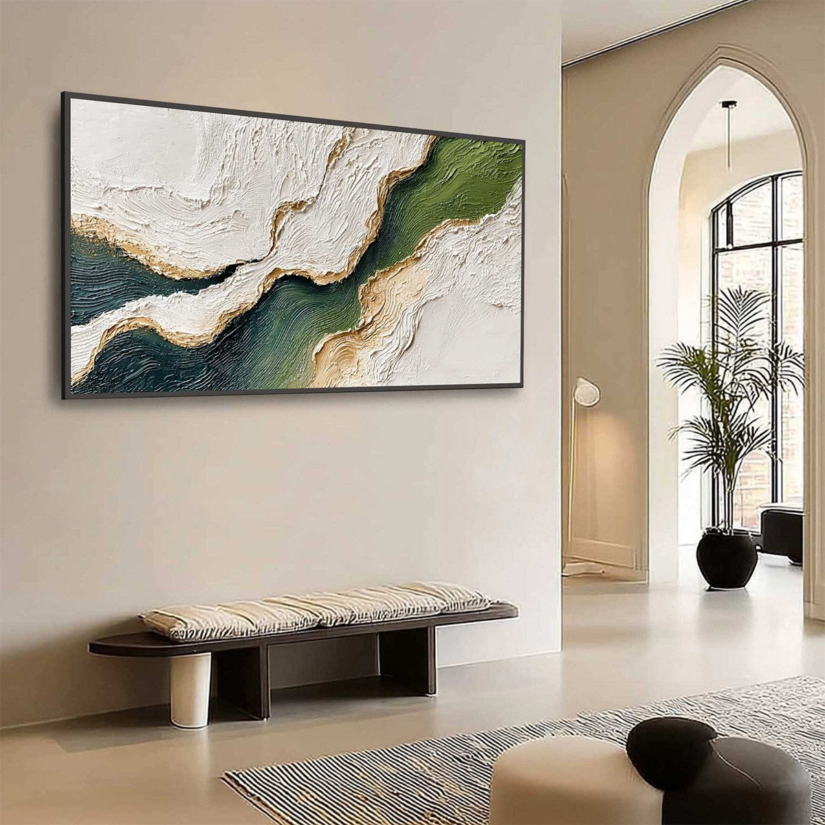 EMERALD SHORELINE: Textured Wabi Sabi Abstract Coastal Landscape Painting - Image 7