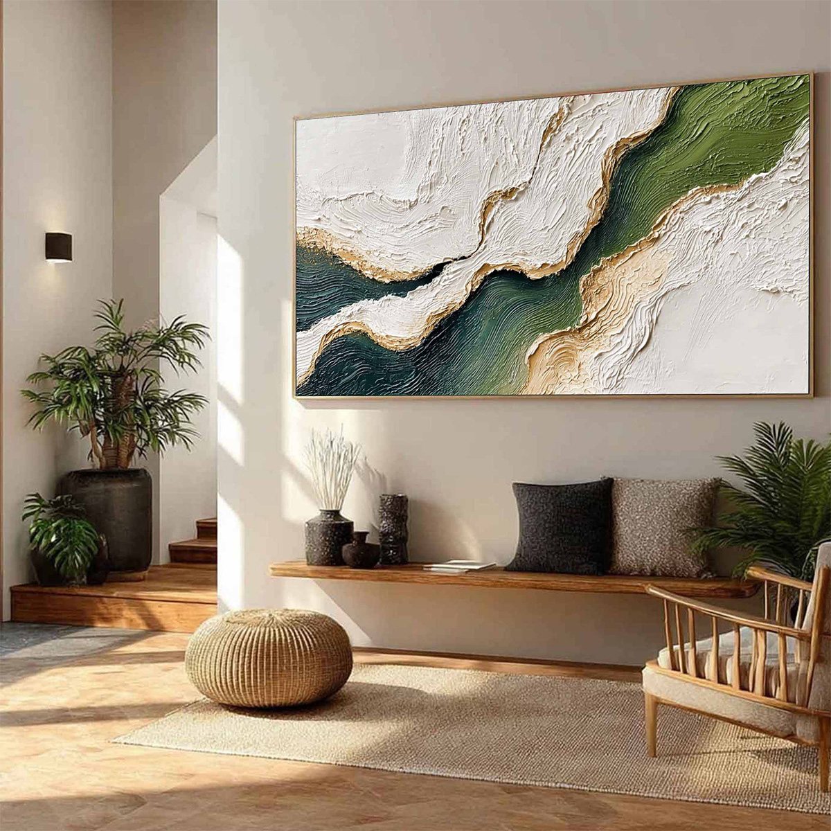 EMERALD SHORELINE: Textured Wabi Sabi Abstract Coastal Landscape Painting - Image 8