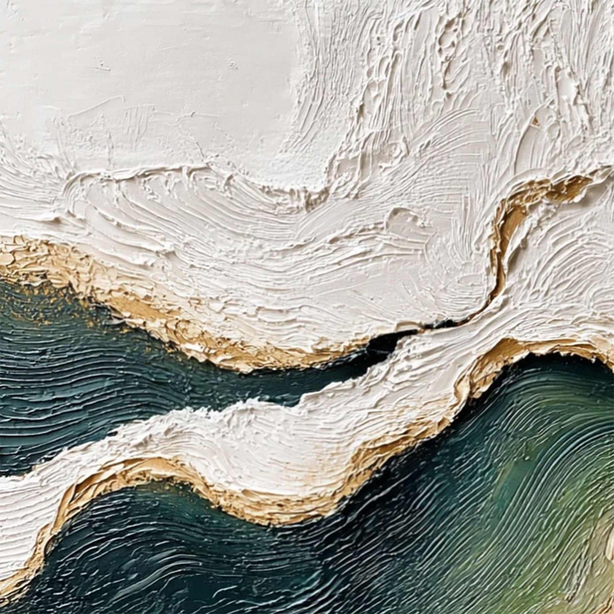 EMERALD SHORELINE: Textured Wabi Sabi Abstract Coastal Landscape Painting - Image 3