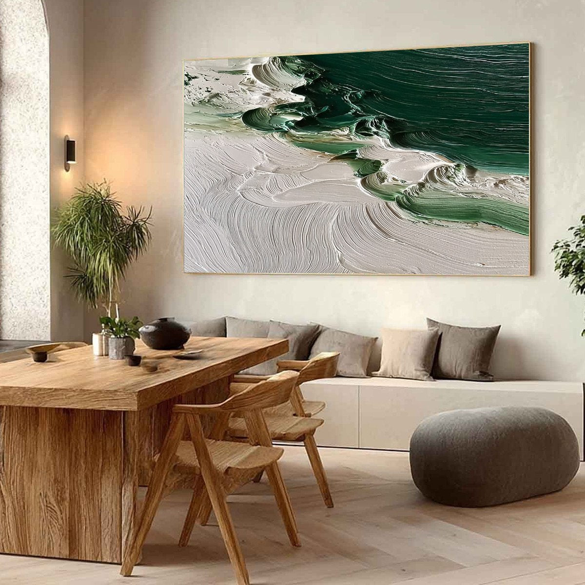 EMERALD TIDE: Textured Green and White Wabi Sabi Abstract Painting - Image 7