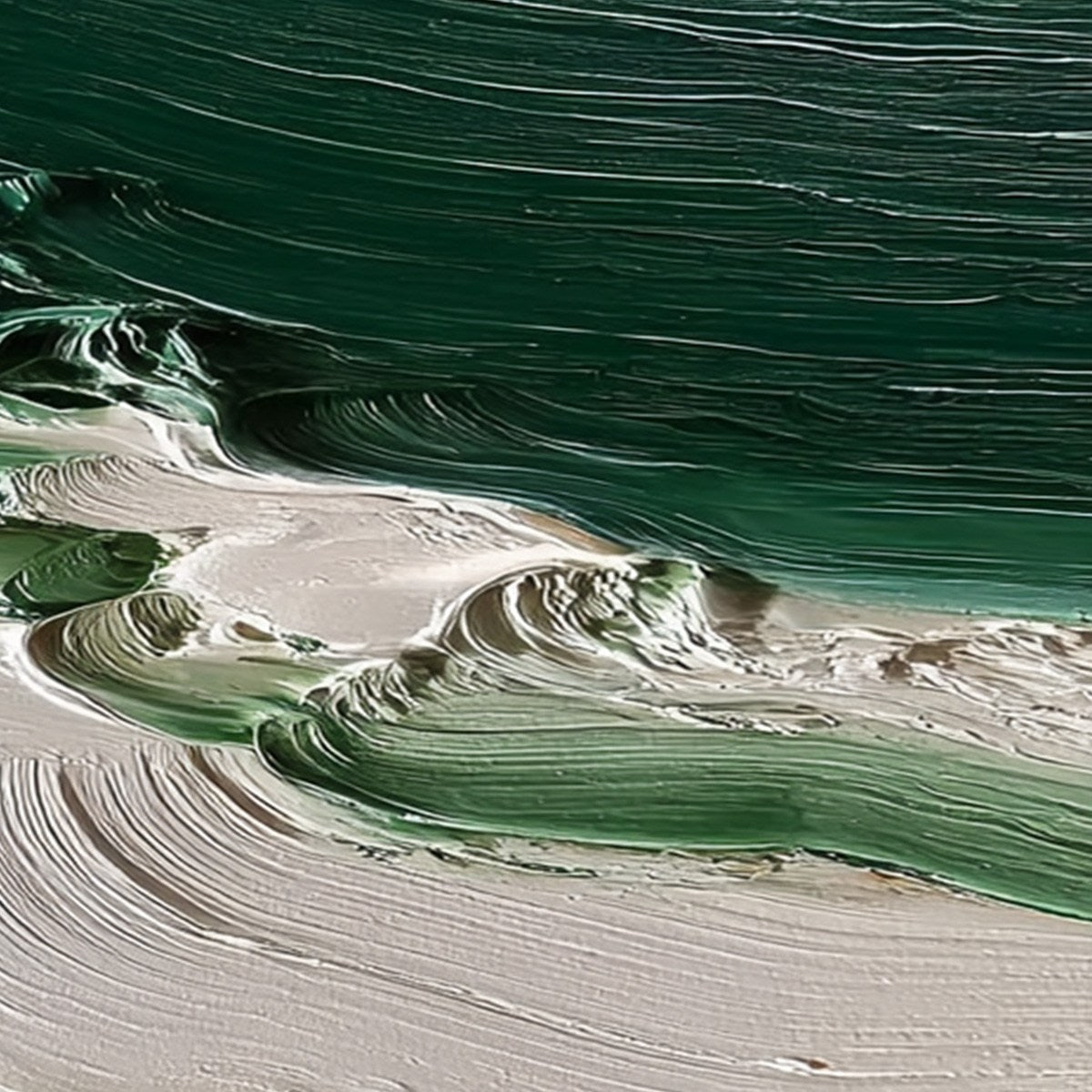 EMERALD TIDE: Textured Green and White Wabi Sabi Abstract Painting - Image 3