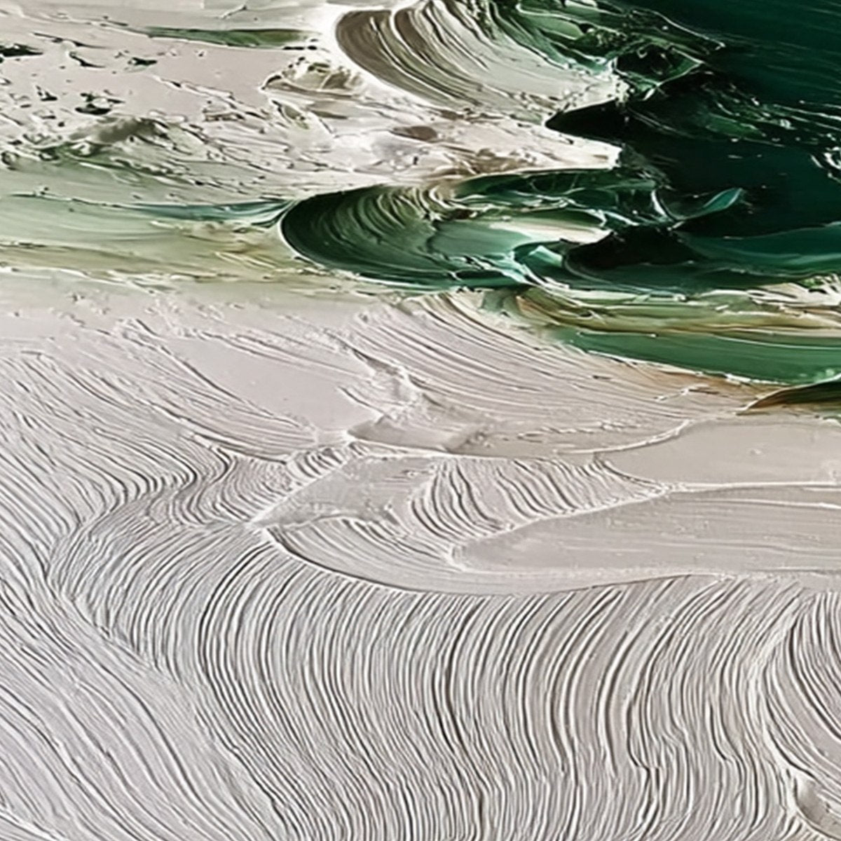 EMERALD TIDE: Textured Green and White Wabi Sabi Abstract Painting - Image 5