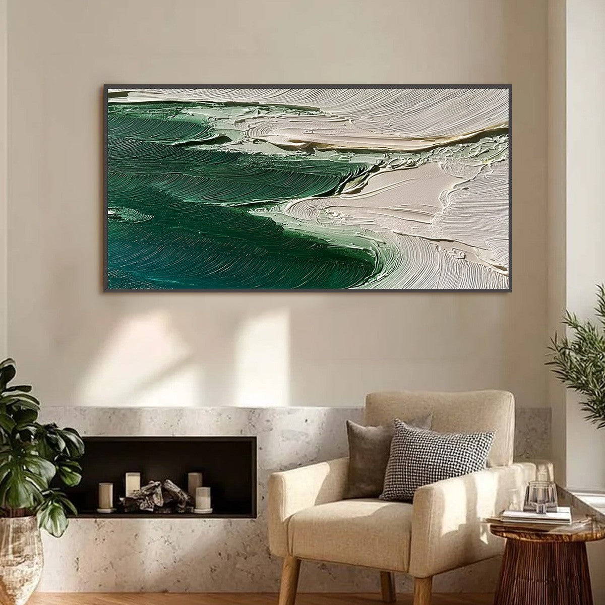 EMERALD TIDE: Textured Wabi Sabi Abstract Coastal Painting - Image 4