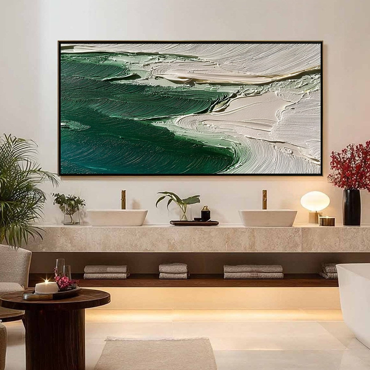 EMERALD TIDE: Textured Wabi Sabi Abstract Coastal Painting - Image 6