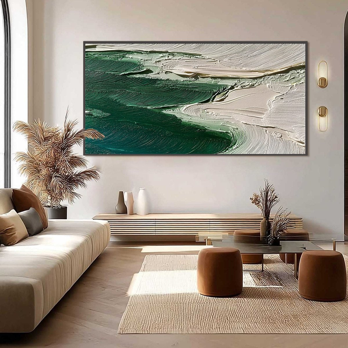 EMERALD TIDE: Textured Wabi Sabi Abstract Coastal Painting - Image 2
