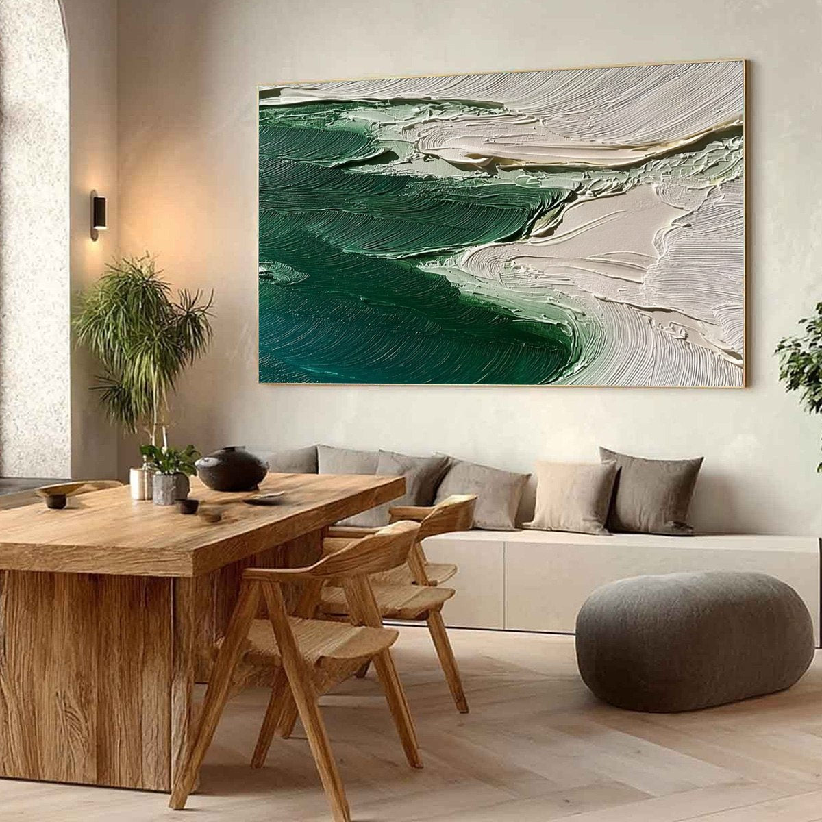 EMERALD TIDE: Textured Wabi Sabi Abstract Coastal Painting - Image 7