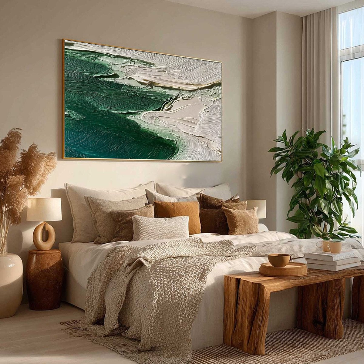 EMERALD TIDE: Textured Wabi Sabi Abstract Coastal Painting - Image 8