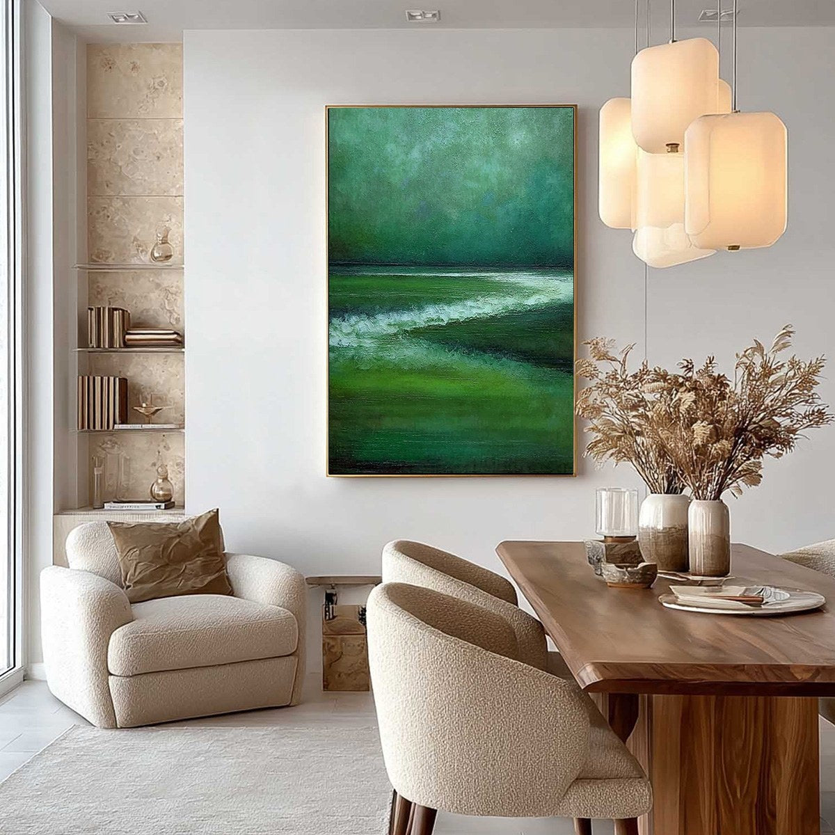 EMERALD TIDE: Textured Wabi Sabi Abstract Seascape Painting - Image 4