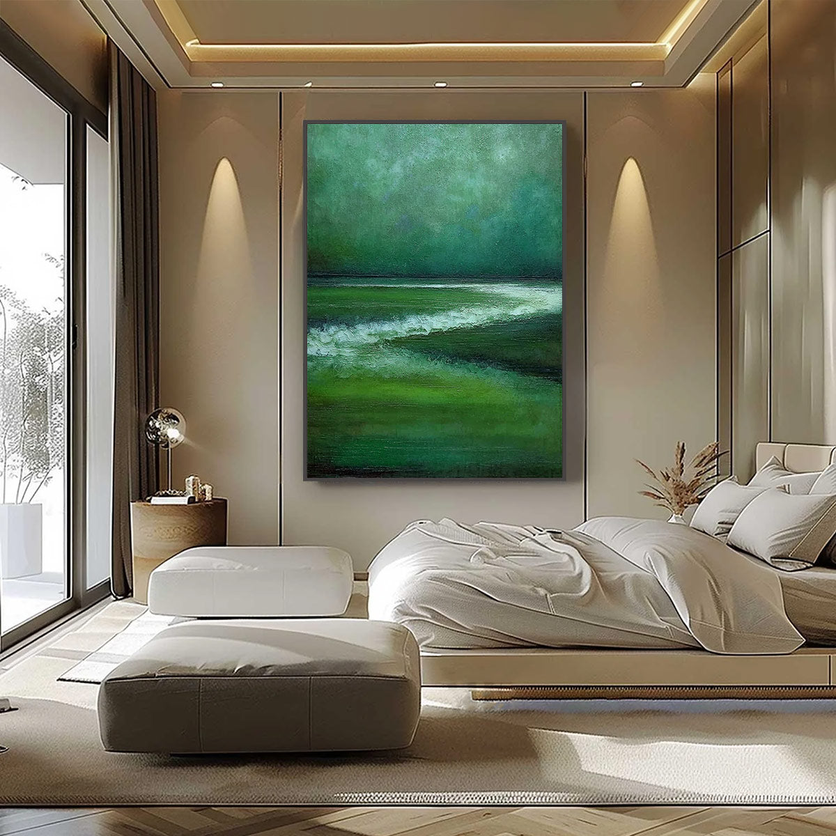 EMERALD TIDE: Textured Wabi Sabi Abstract Seascape Painting - Image 6