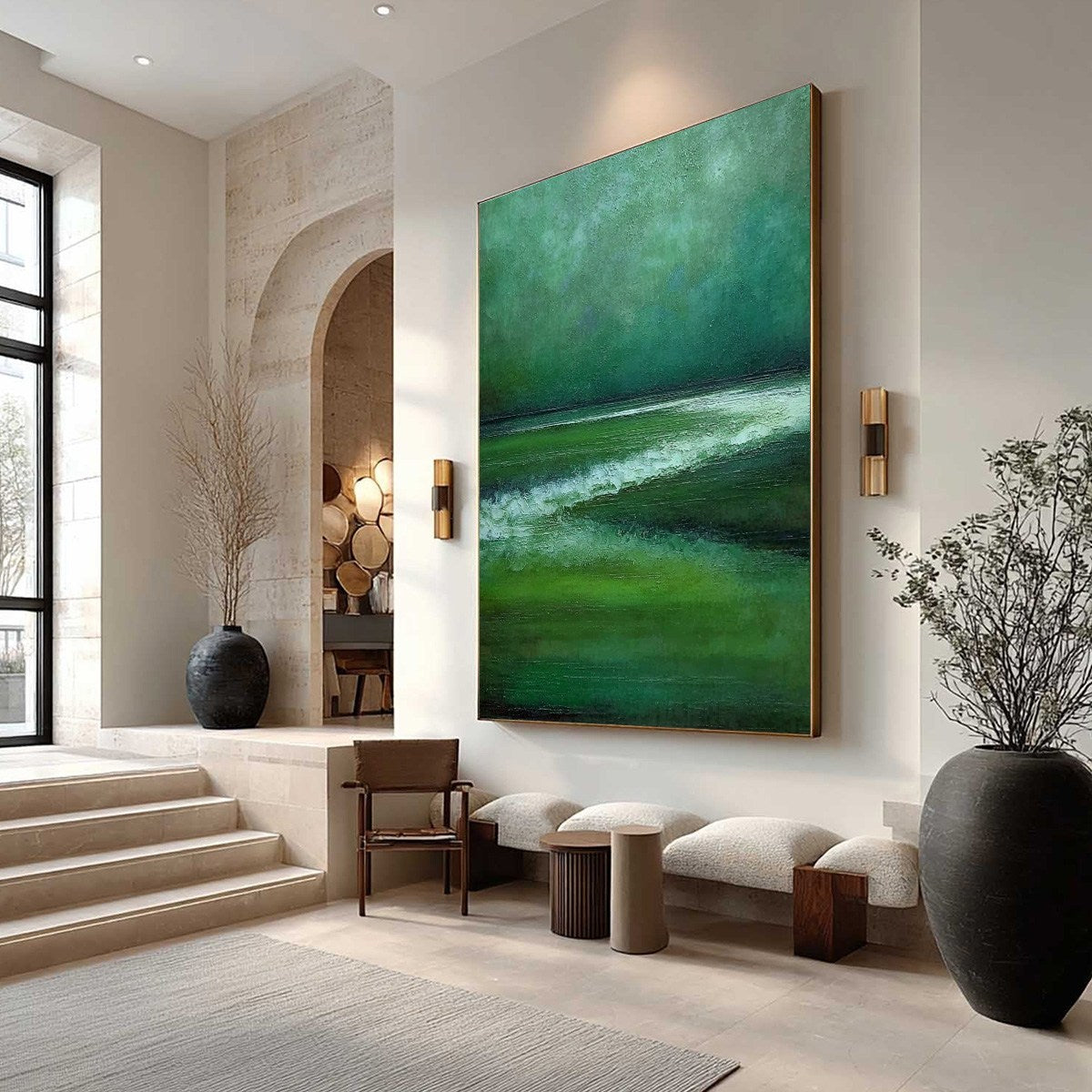 EMERALD TIDE: Textured Wabi Sabi Abstract Seascape Painting - Image 7