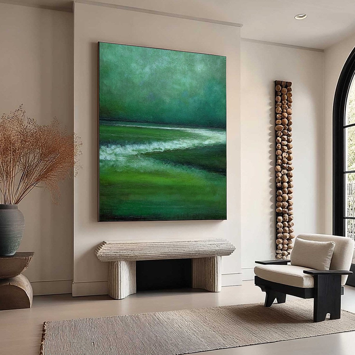 EMERALD TIDE: Textured Wabi Sabi Abstract Seascape Painting - Image 8