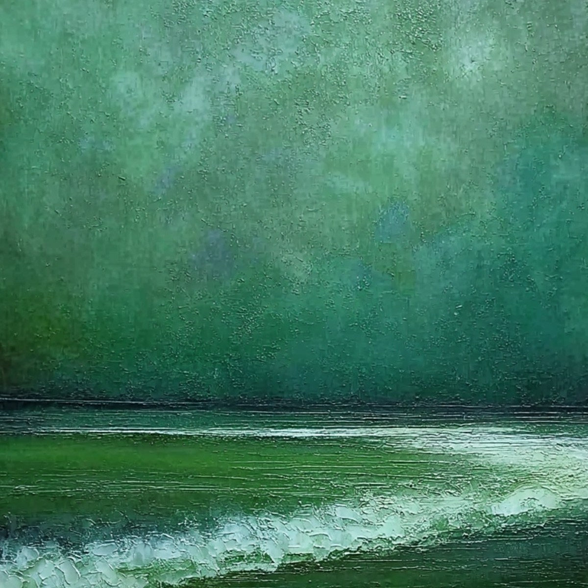 EMERALD TIDE: Textured Wabi Sabi Abstract Seascape Painting - Image 5