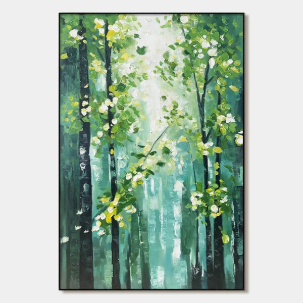 EMERALD GROVE: Forest Trees Nature Oil Painting
