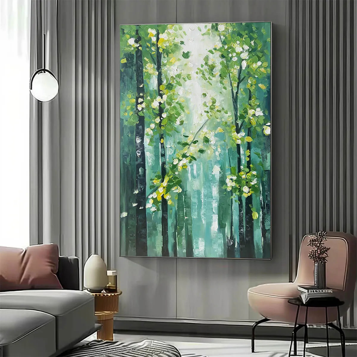 EMERALD GROVE: Forest Trees Nature Oil Painting - Image 2