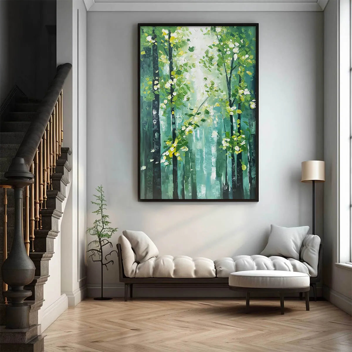 EMERALD GROVE: Forest Trees Nature Oil Painting - Image 6