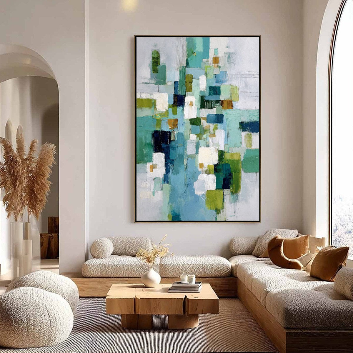 EMERALD CASCADE: Modern Geometric Abstract Painting in Green and Blue - Image 2