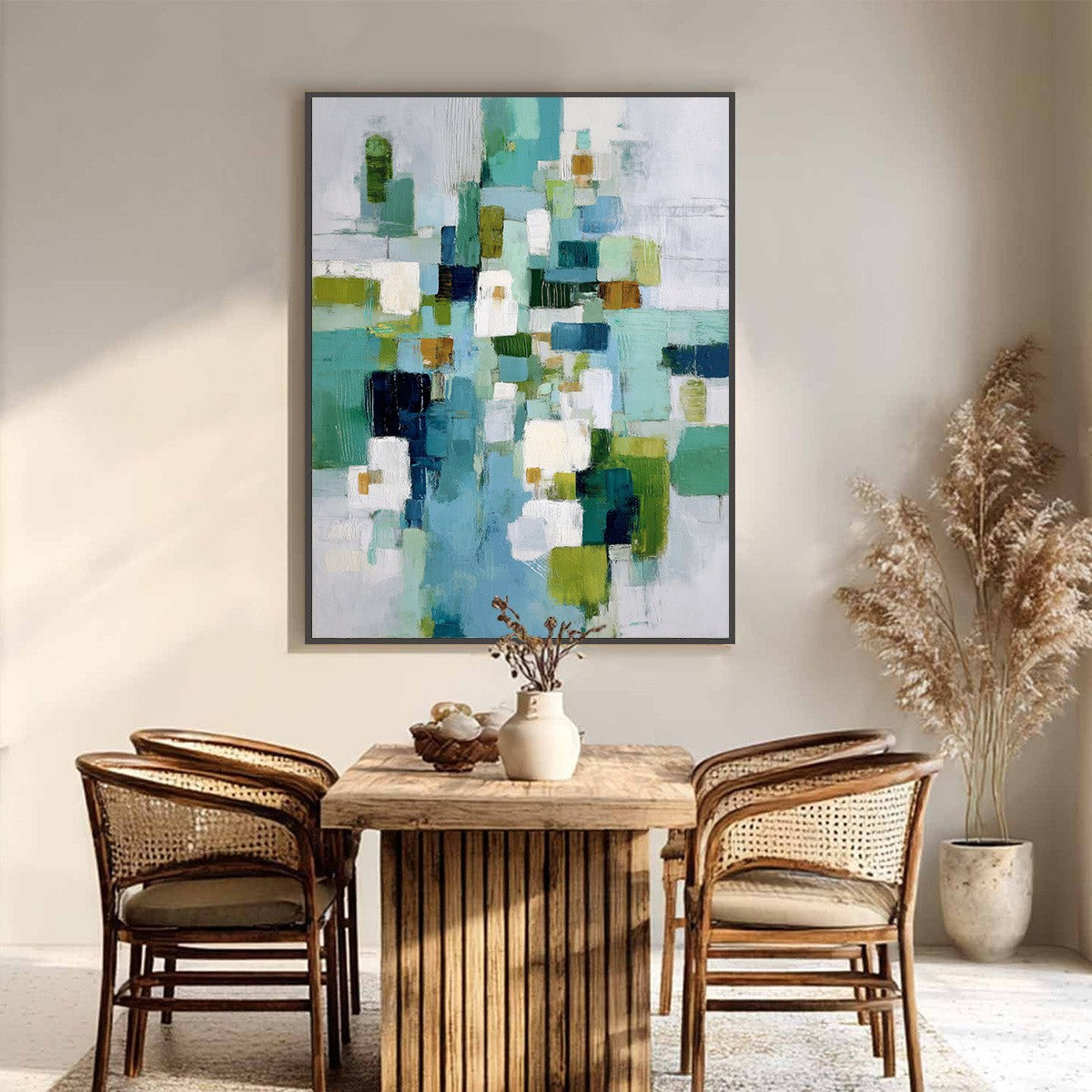 EMERALD CASCADE: Modern Geometric Abstract Painting in Green and Blue - Image 4