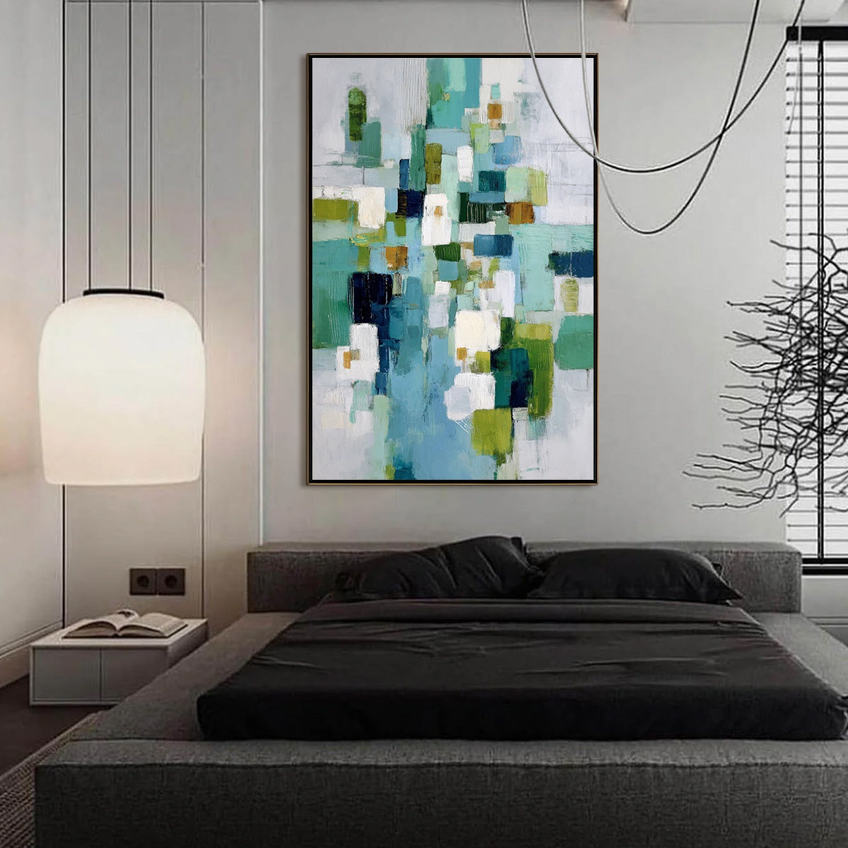 EMERALD CASCADE: Modern Geometric Abstract Painting in Green and Blue - Image 6