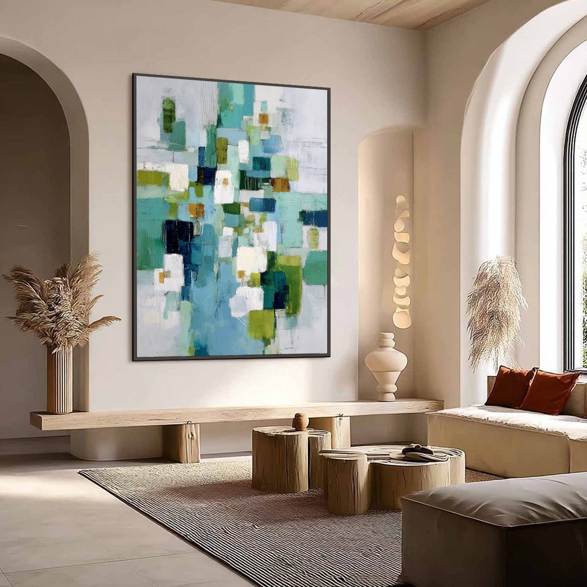EMERALD CASCADE: Modern Geometric Abstract Painting in Green and Blue - Image 7