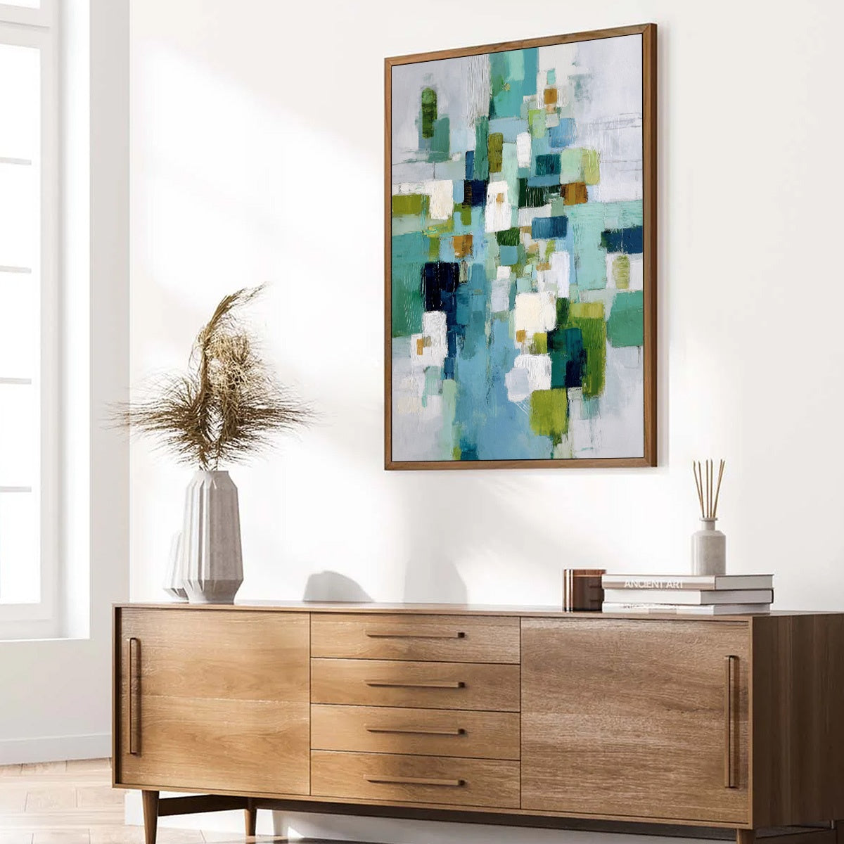 EMERALD CASCADE: Modern Geometric Abstract Painting in Green and Blue - Image 8