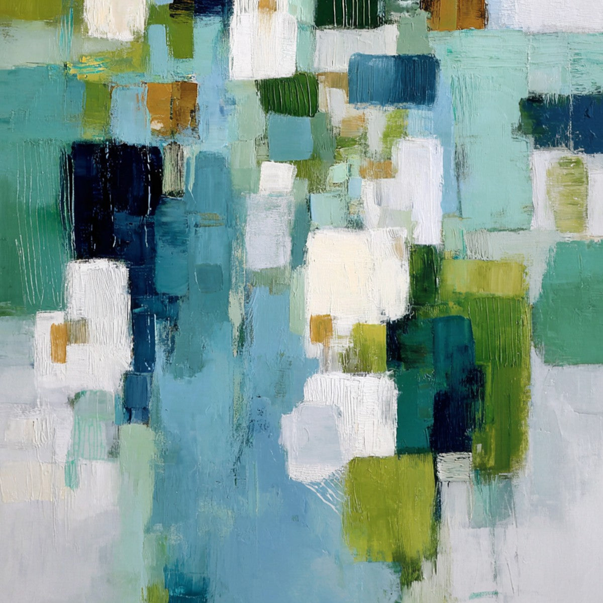 EMERALD CASCADE: Modern Geometric Abstract Painting in Green and Blue - Image 3