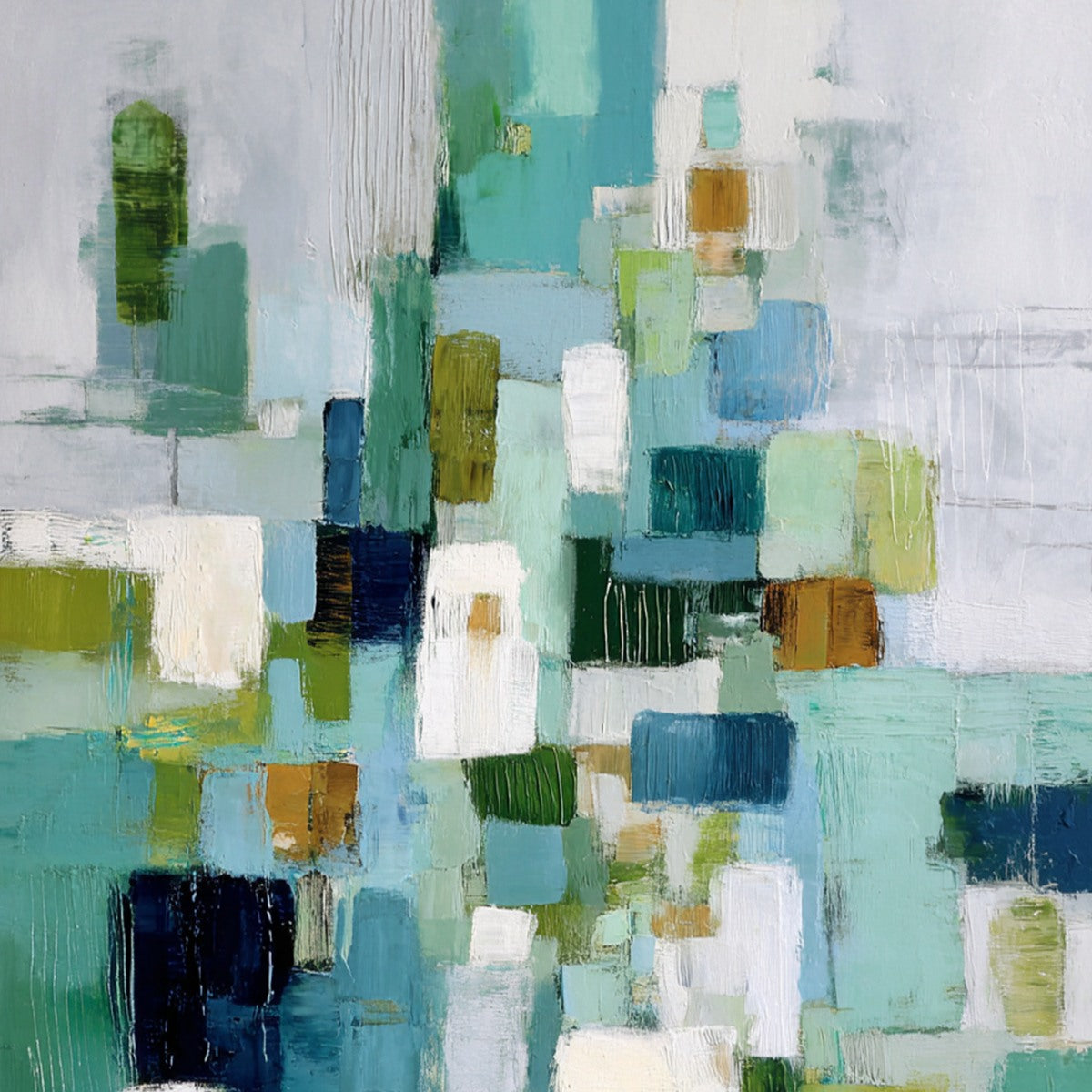 EMERALD CASCADE: Modern Geometric Abstract Painting in Green and Blue - Image 5