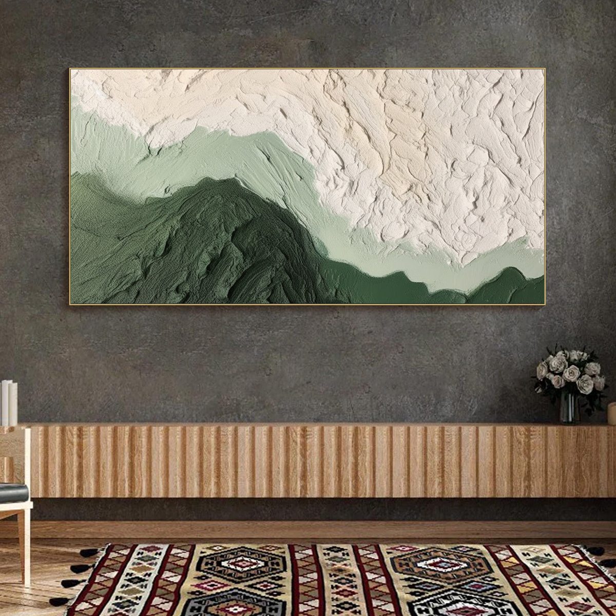 EMERALD DUSK: Textured Abstract Landscape Oil Painting - Image 7