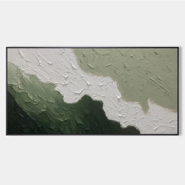 EMERALD FLOW: Textured Abstract Landscape Painting in Greens and White