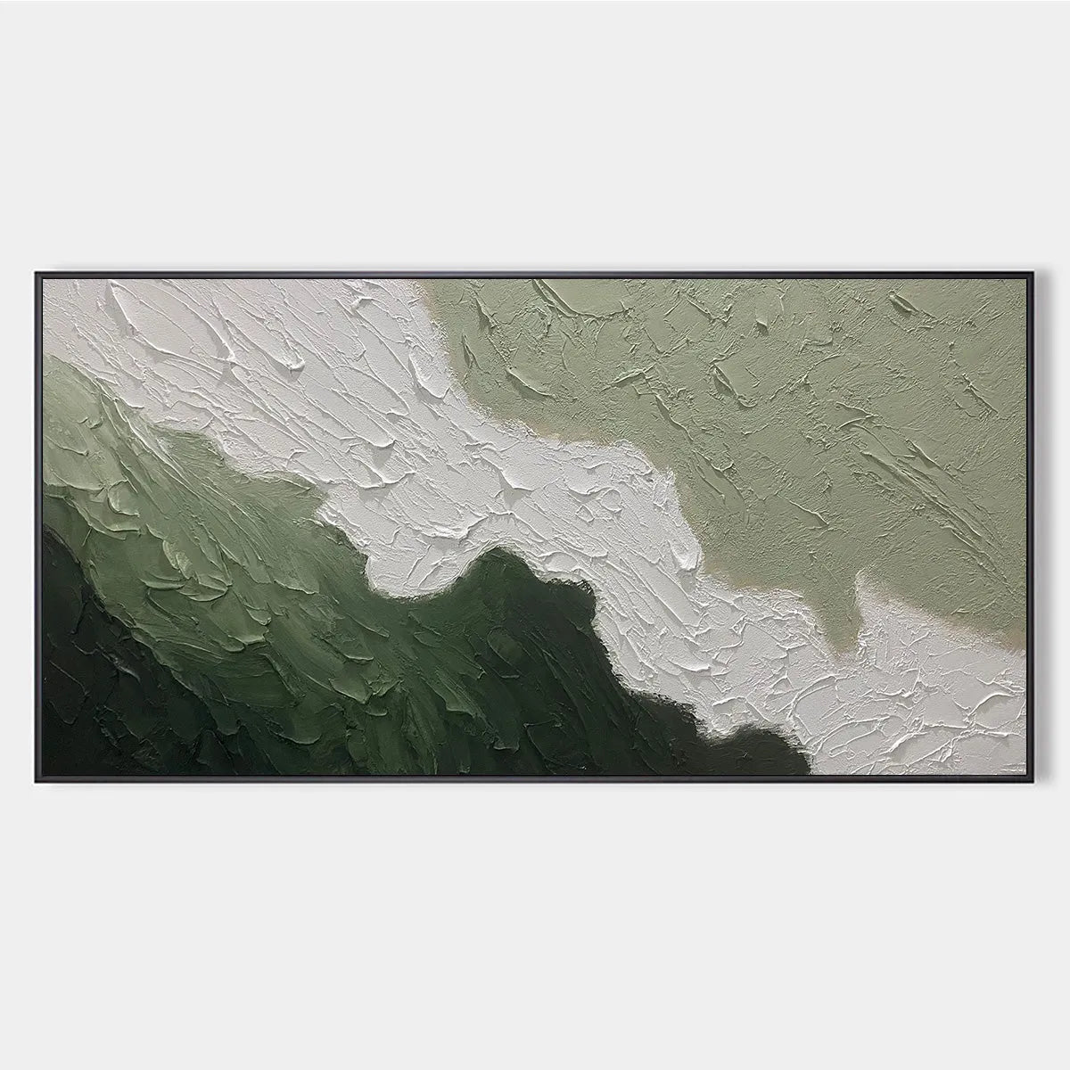 EMERALD FLOW: Textured Abstract Landscape Painting in Greens and White