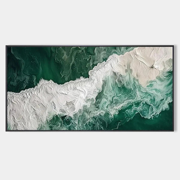 EMERALD FLOW: Abstract Ocean Painting, Horizontal Wall Art