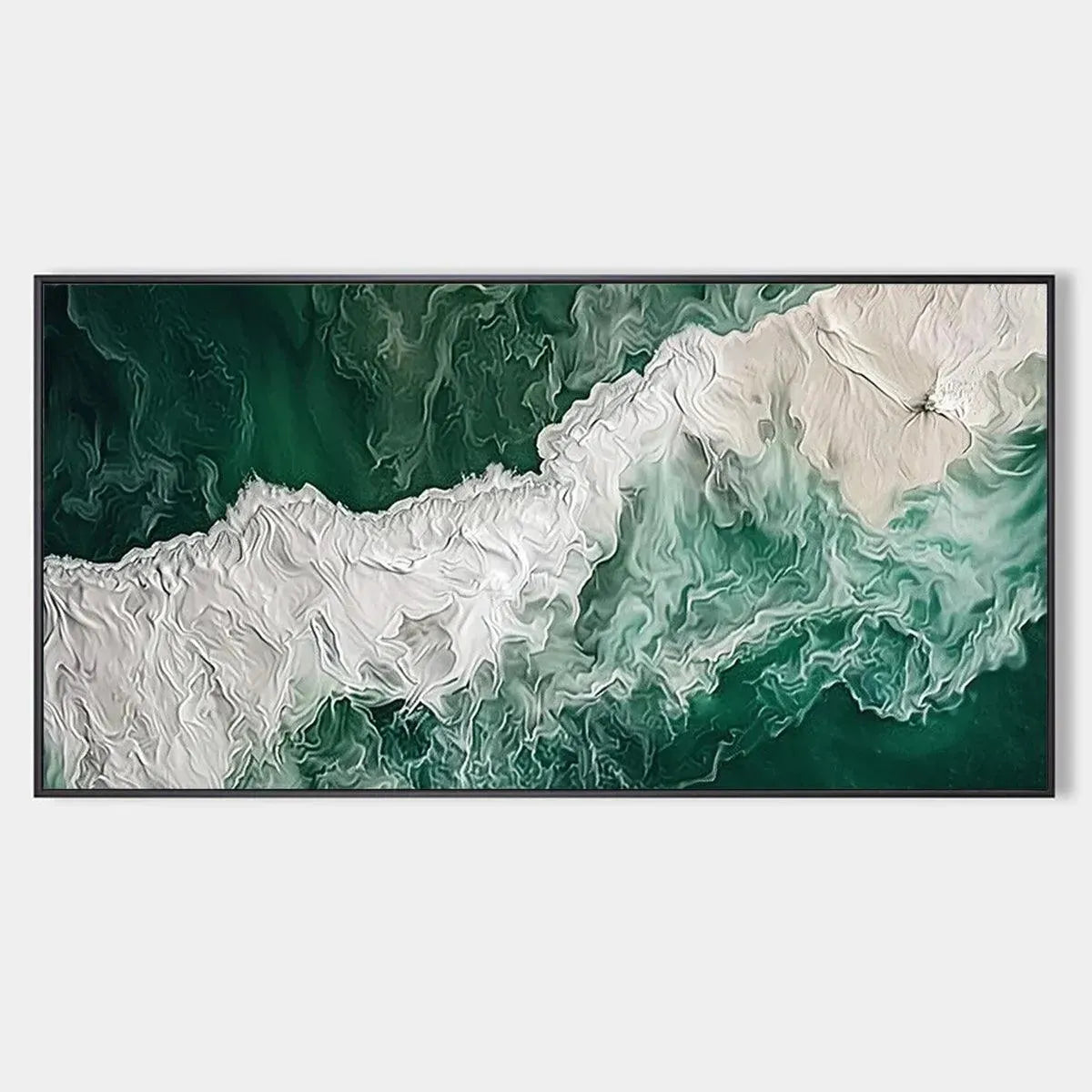EMERALD FLOW: Abstract Ocean Painting, Horizontal Wall Art