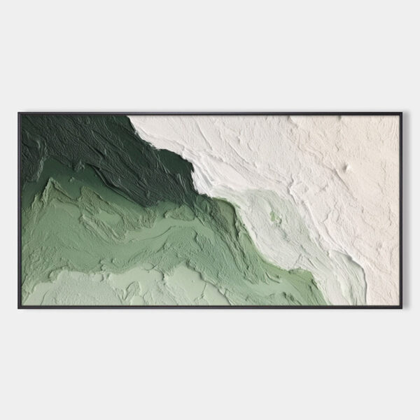 EMERALD FLOW: Textured Abstract Green and White Oil Painting