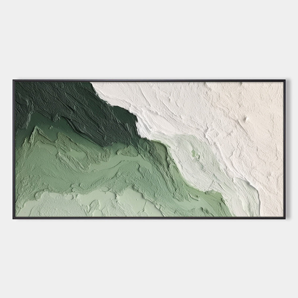 EMERALD FLOW: Textured Abstract Green and White Oil Painting