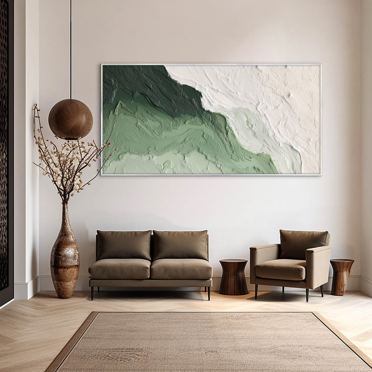 EMERALD FLOW: Textured Abstract Green and White Oil Painting - Image 6