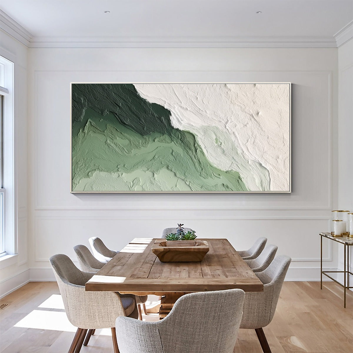 EMERALD FLOW: Textured Abstract Green and White Oil Painting - Image 7