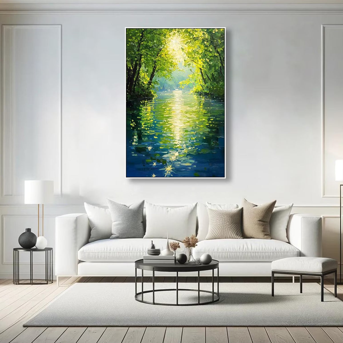 EMERALD GLOW: Impressionist Forest River Landscape Painting - Image 5