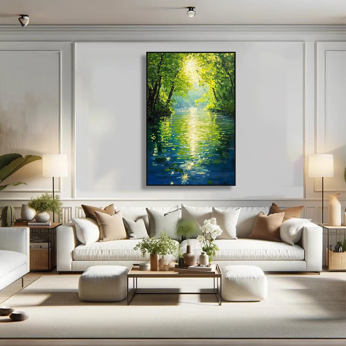 EMERALD GLOW: Impressionist Forest River Landscape Painting - Image 6