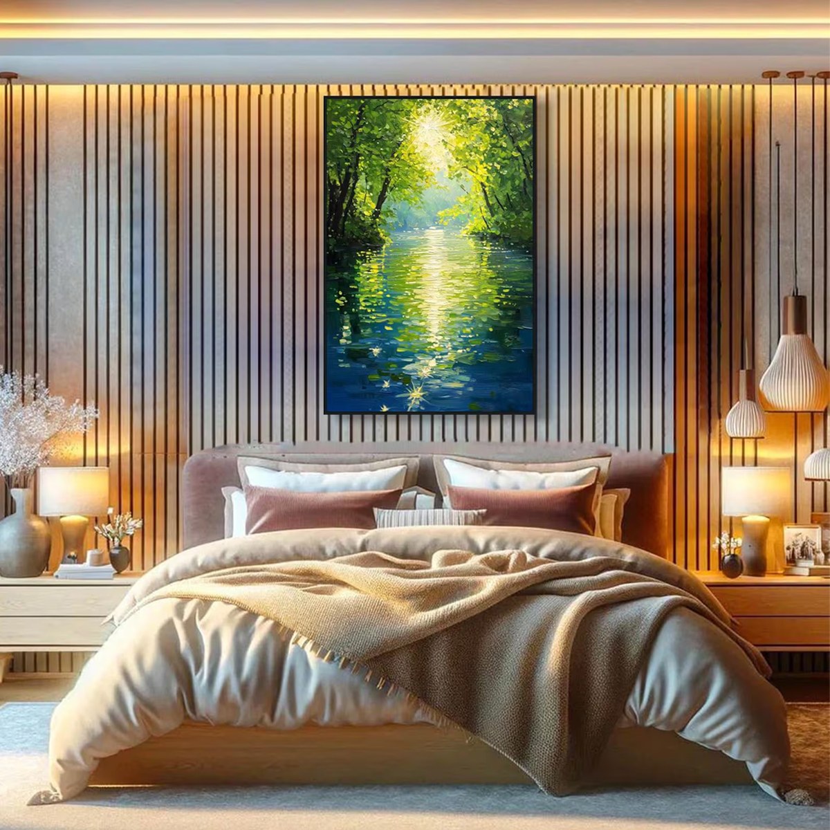 EMERALD GLOW: Impressionist Forest River Landscape Painting - Image 8