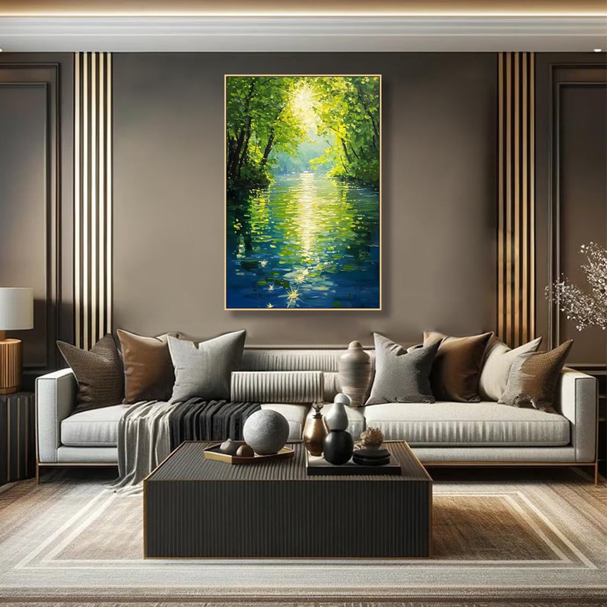 EMERALD GLOW: Impressionist Forest River Landscape Painting - Image 9