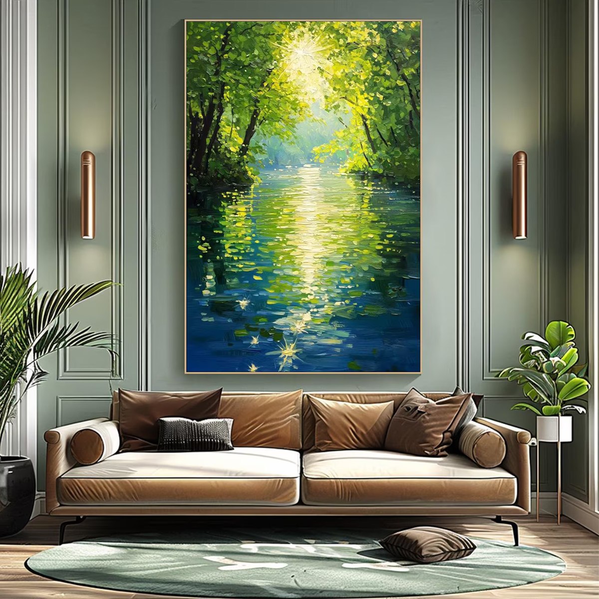 EMERALD GLOW: Impressionist Forest River Landscape Painting - Image 4