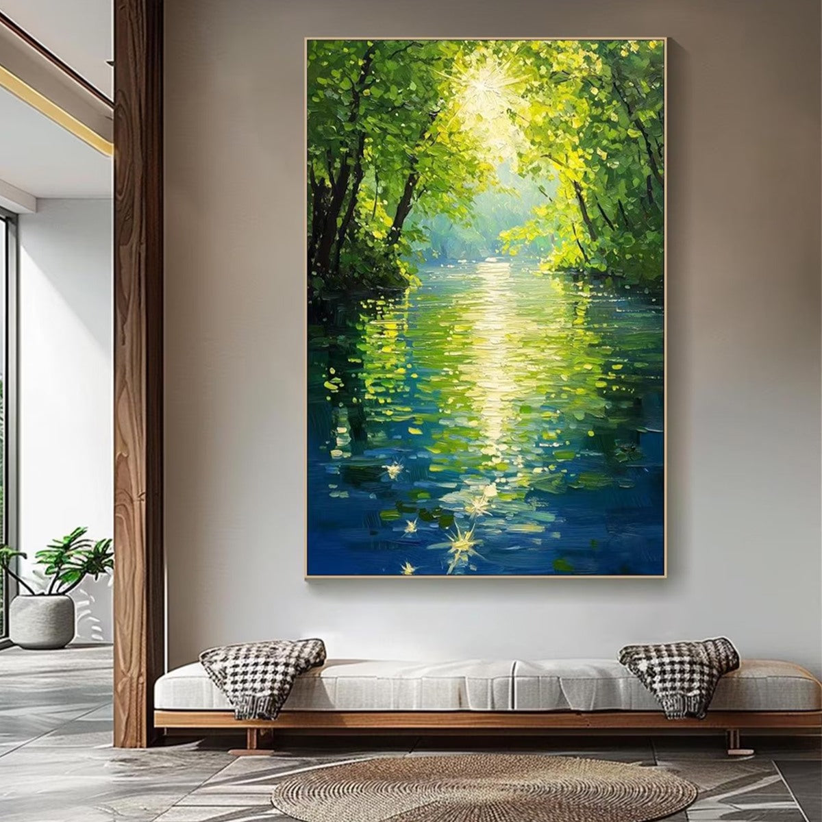 EMERALD GLOW: Impressionist Forest River Landscape Painting - Image 2