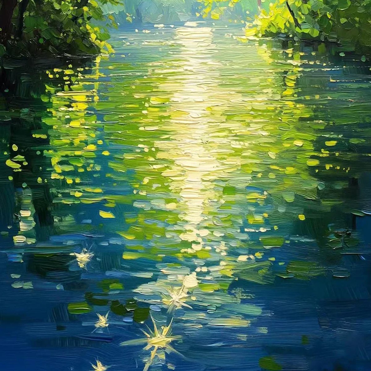 EMERALD GLOW: Impressionist Forest River Landscape Painting - Image 3