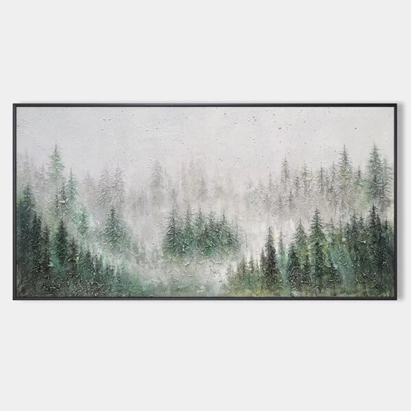EMERALD MIST: Panoramic Misty Forest Landscape Oil Painting