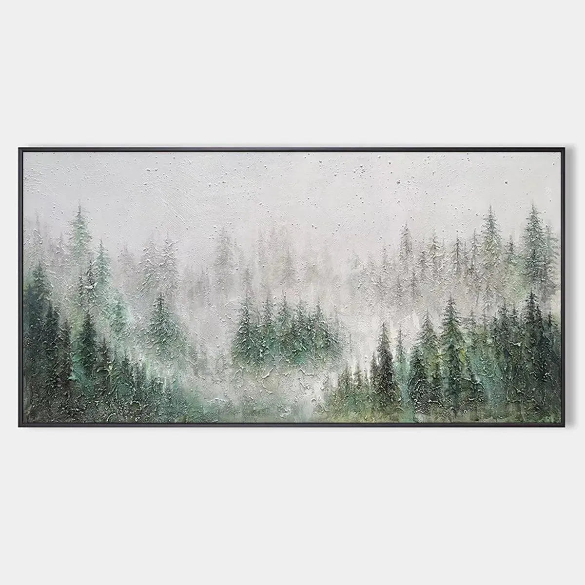 EMERALD MIST: Panoramic Misty Forest Landscape Oil Painting
