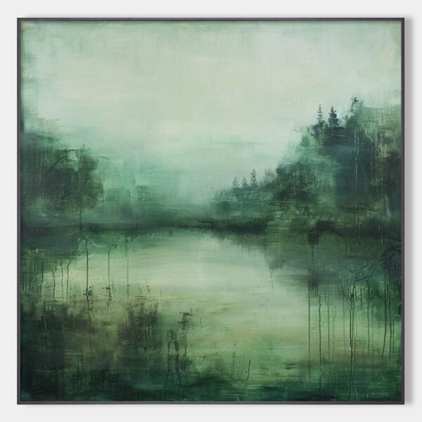 EMERALD MIST: Textured Abstract Forest Landscape Oil Painting